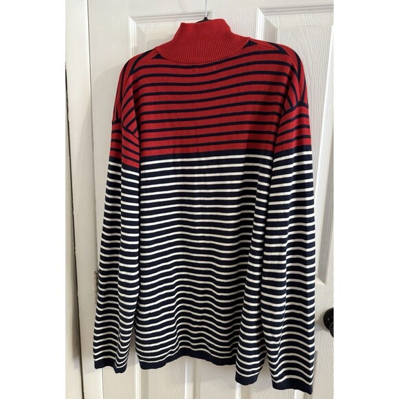 Men's XXL Nautica Striped Navy, White and Red Quarter Zip Long Sleeve Sweater - Picture 3 of 9